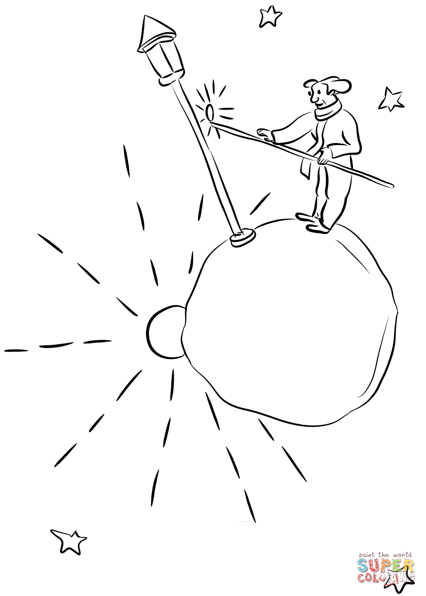 The little prince visits the lamplighter coloring page
