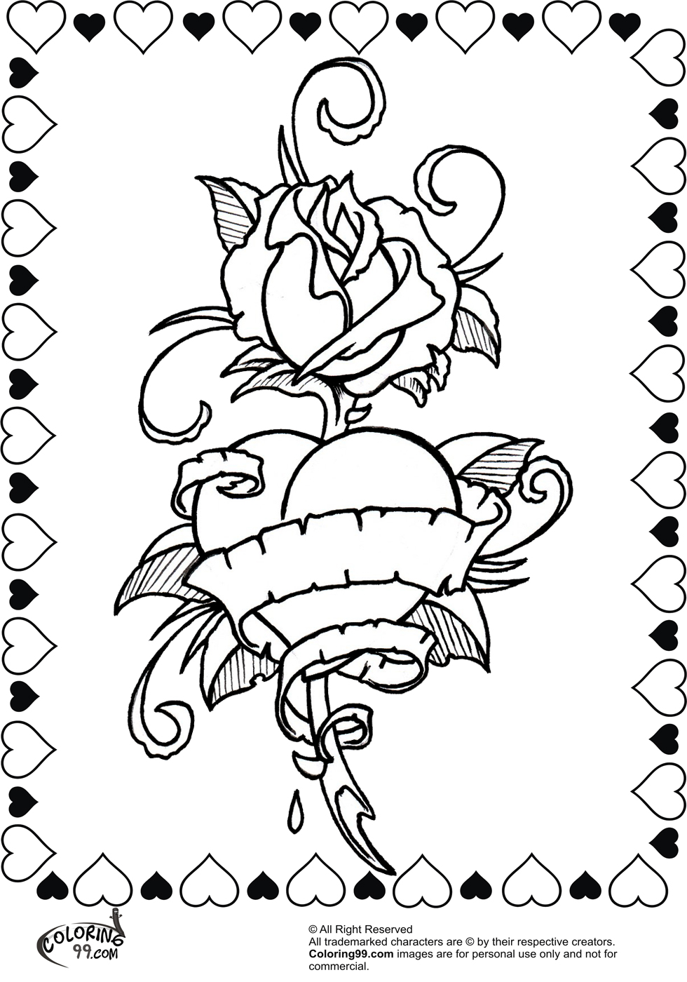Coloring Pages with Hearts And Roses