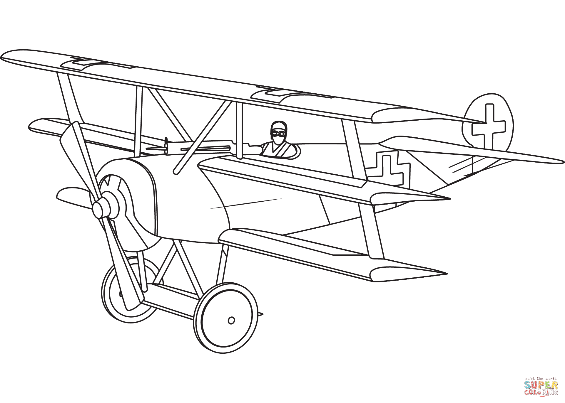 Red barons fokker triplan coloring page