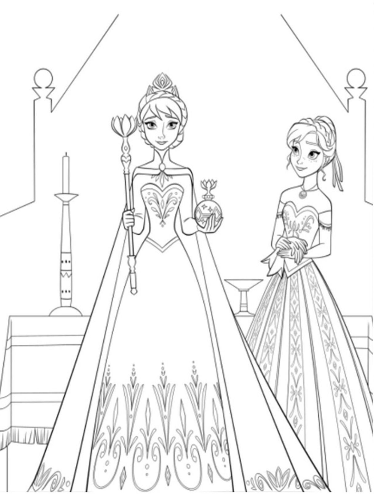 Coloring Pages with Anna and Elsa