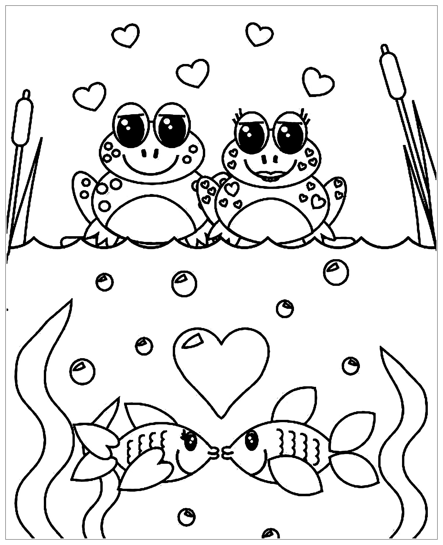Two Coloring pages for children frogs