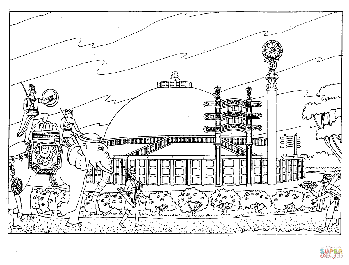 Stupa at sanchi coloring page