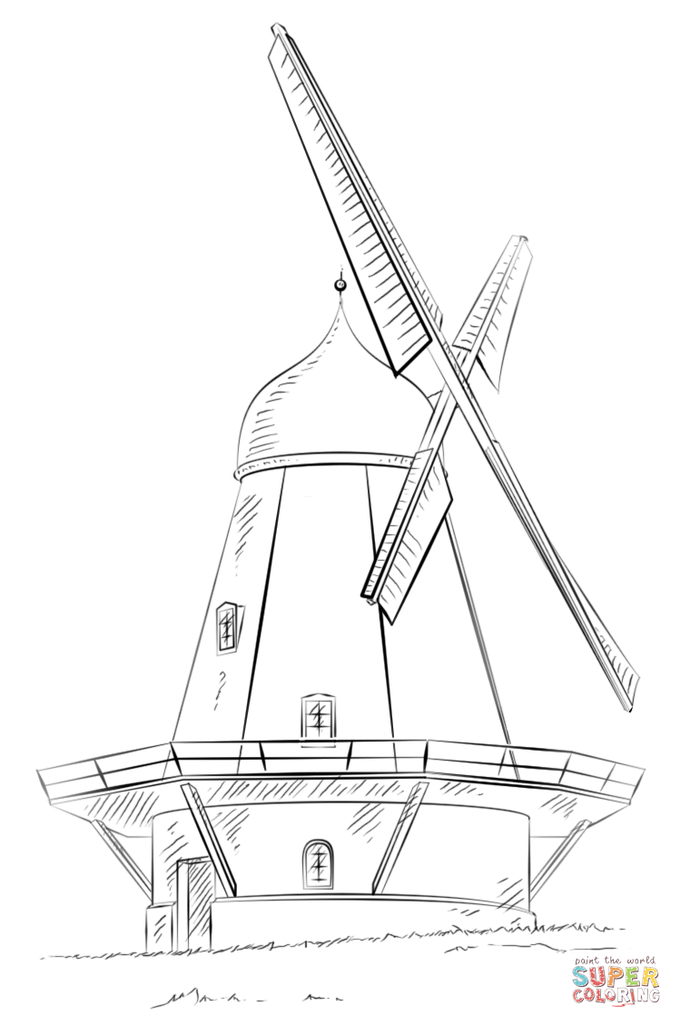 Dutch Windmill Coloring Page