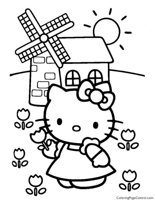 Hello Kitty Coloring Page and windmill