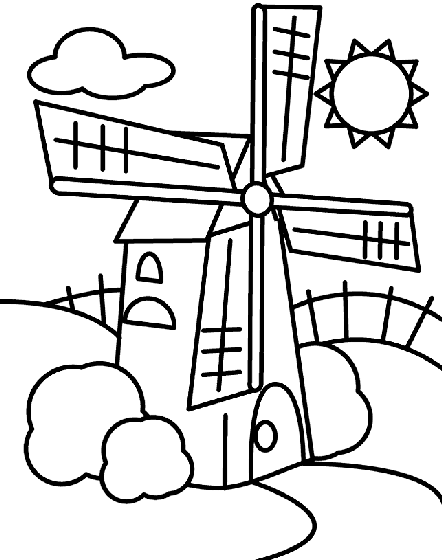 Windmill Colouring Picture for kids