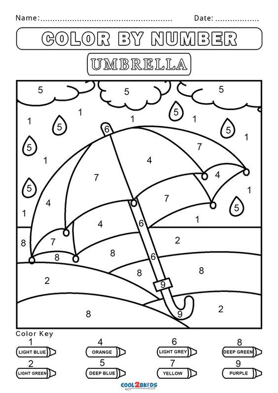 Color by Number for Kindergarten umbrella