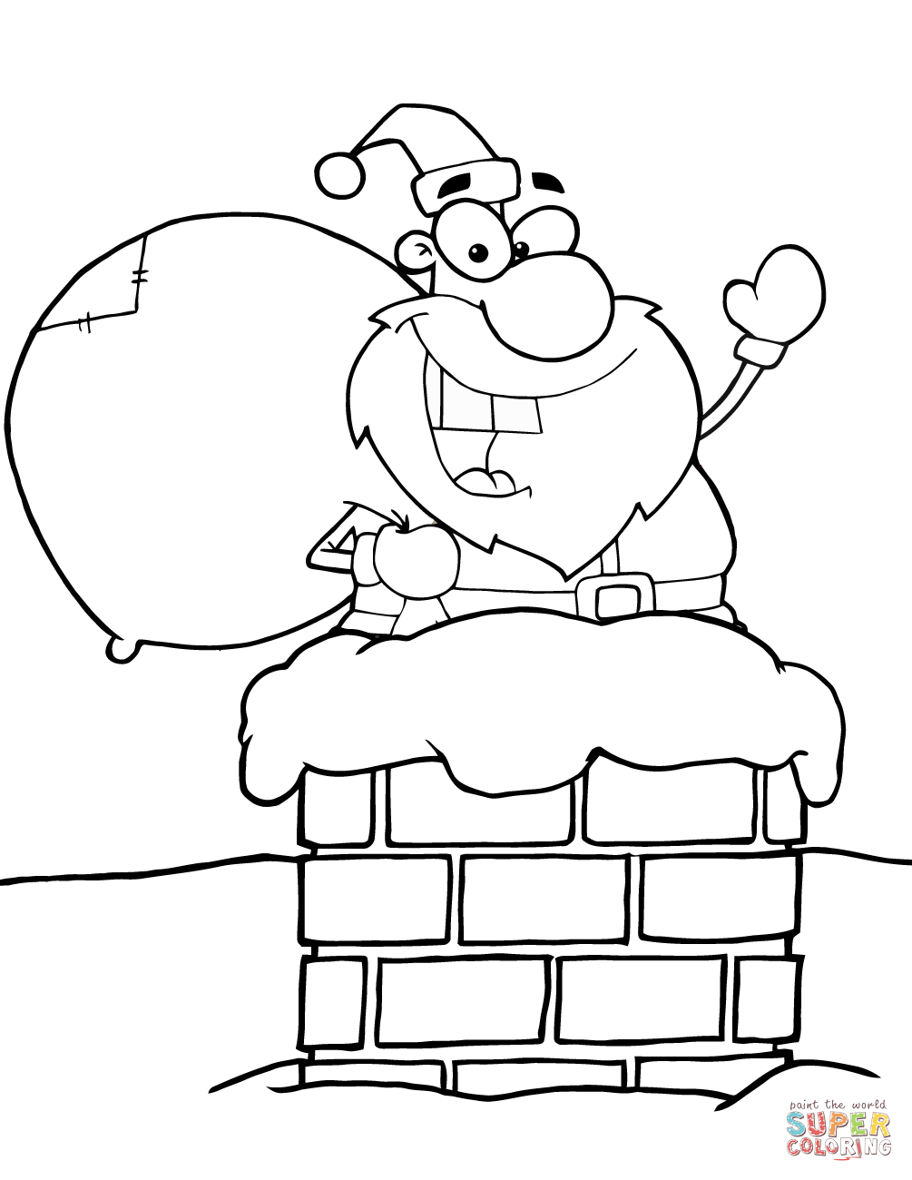 Santa claus in chimney coloring page