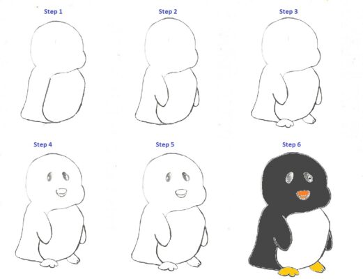 how to draw a penguin step by step