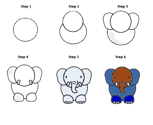 how to draw a elephant step by step