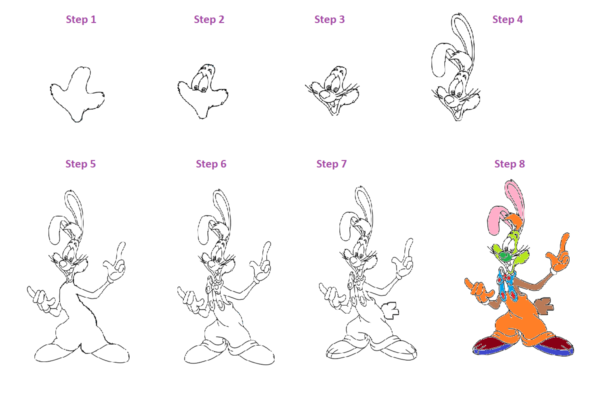 How to draw roger rabbit step by step