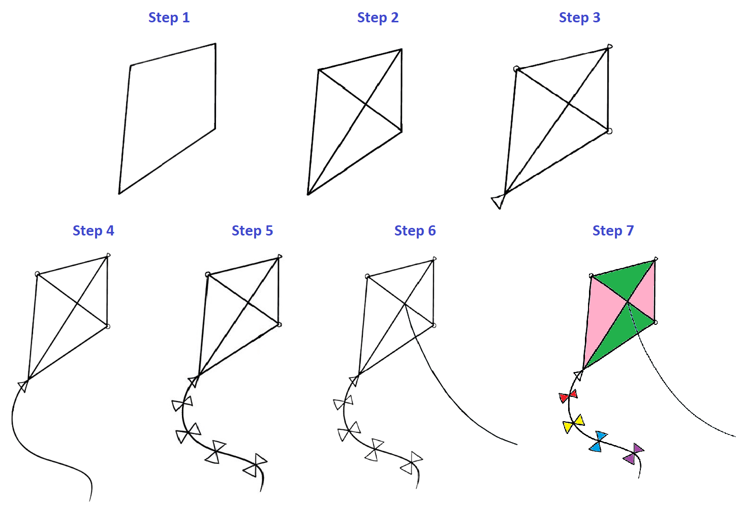 How To Draw A Kite - Easy Drawing Step By Step Guide 7 Step