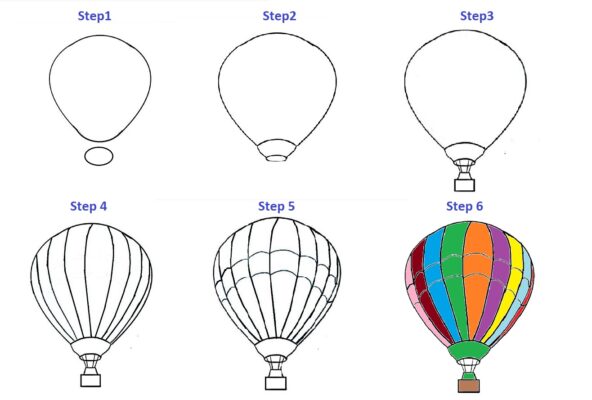 How To Draw A Hot Air Balloon Step By Step