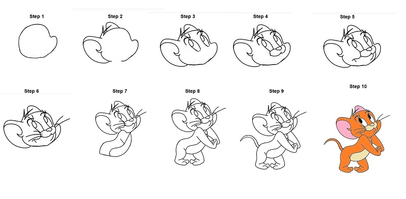 How to draw jerry mouse step by step