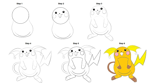How to draw raichu pokemon step by step