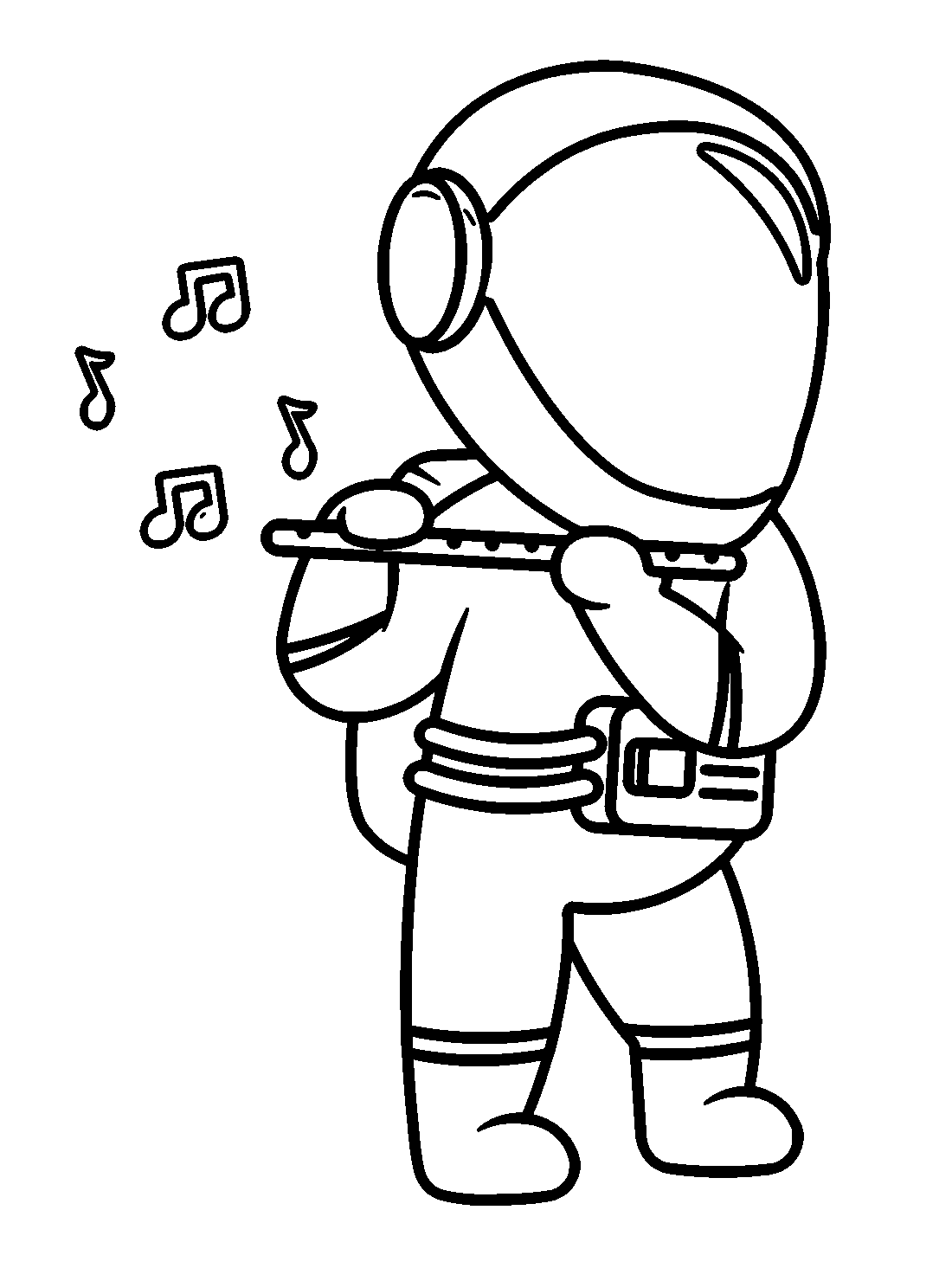 Cute astronaut playing flute music cartoon