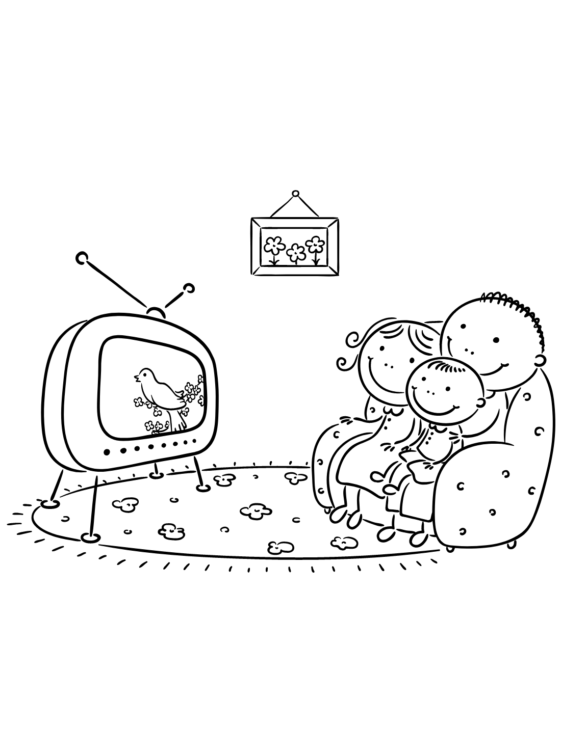 Family watching TV coloring pages