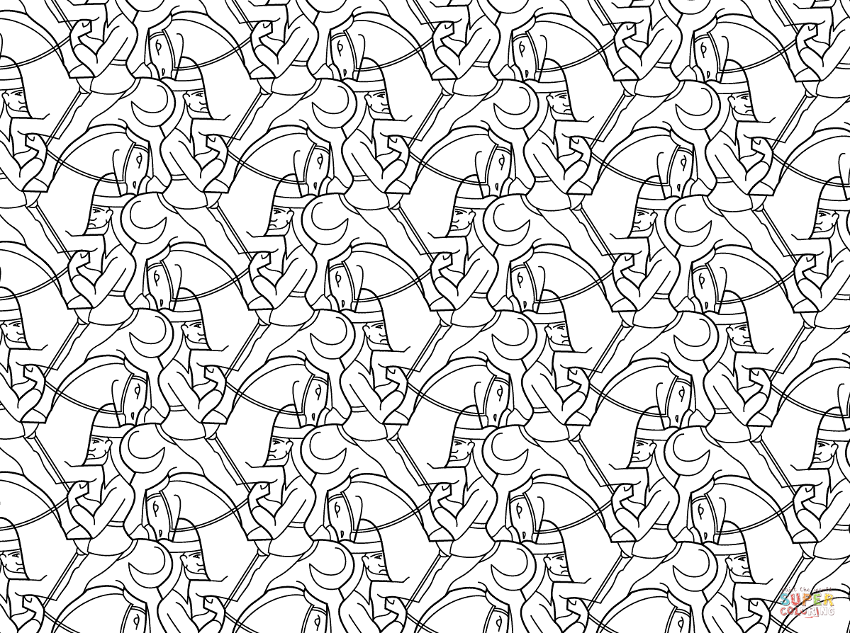 Horseman tessellation by mc escher coloring pages