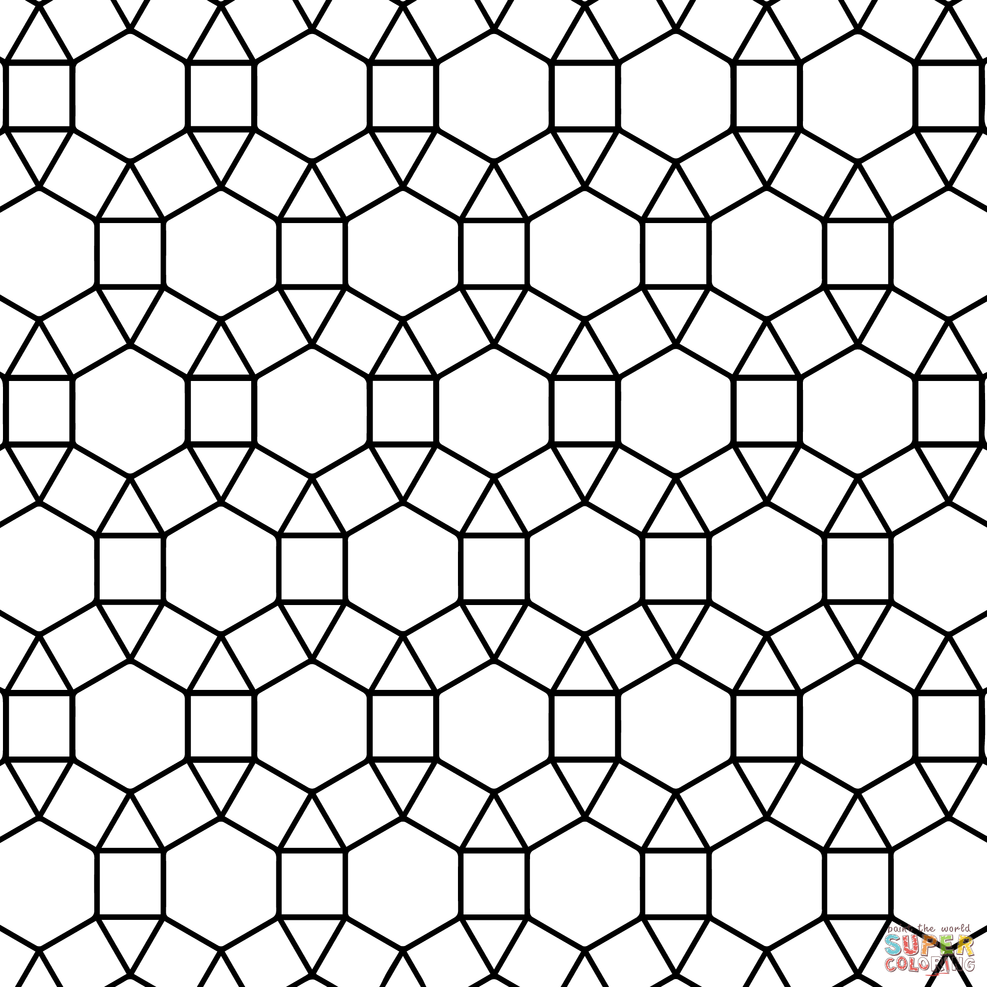 Tessellation with hexagon triangle and square