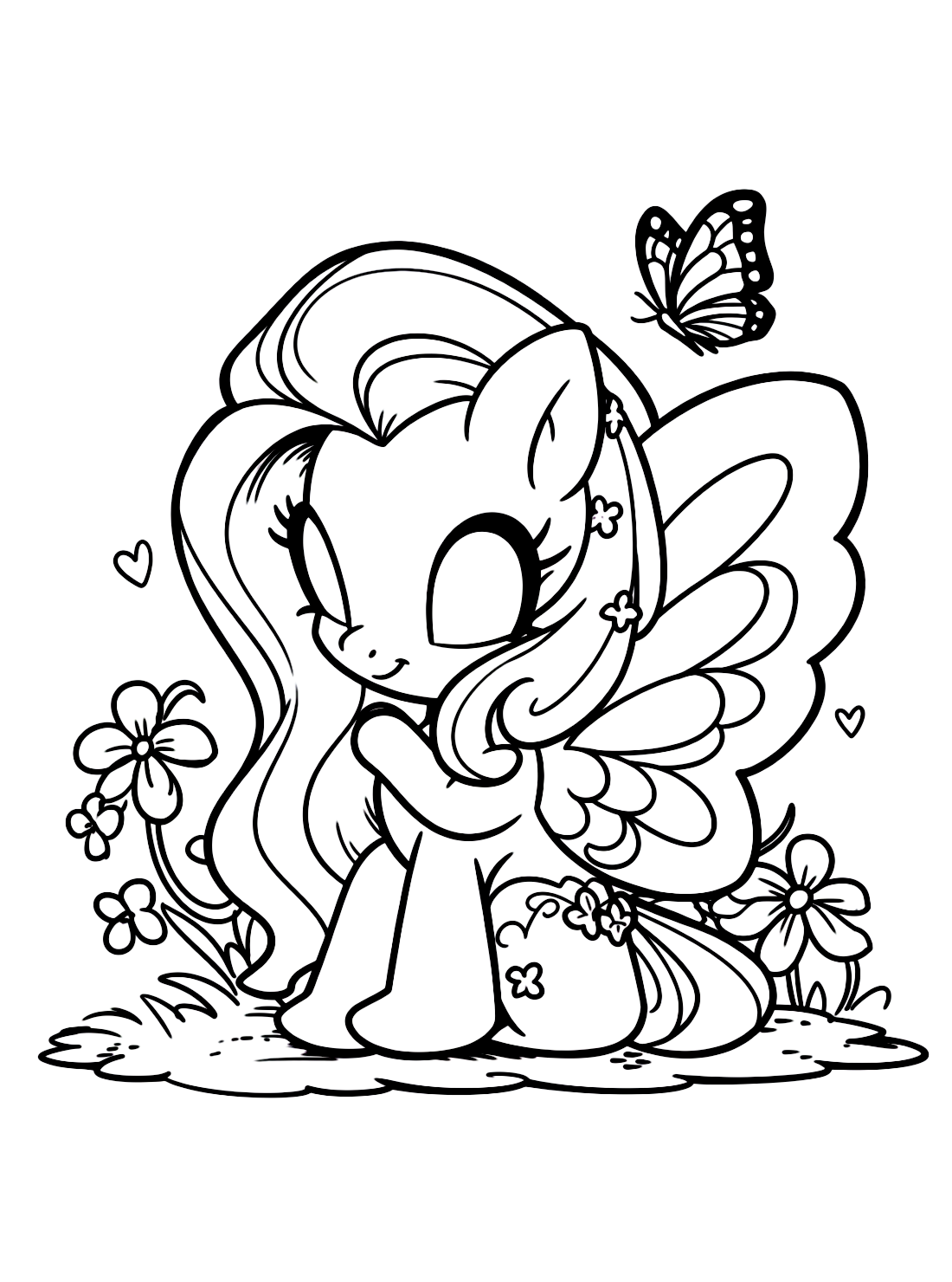 Coloring Page Back Of Unicorn Fluttershy