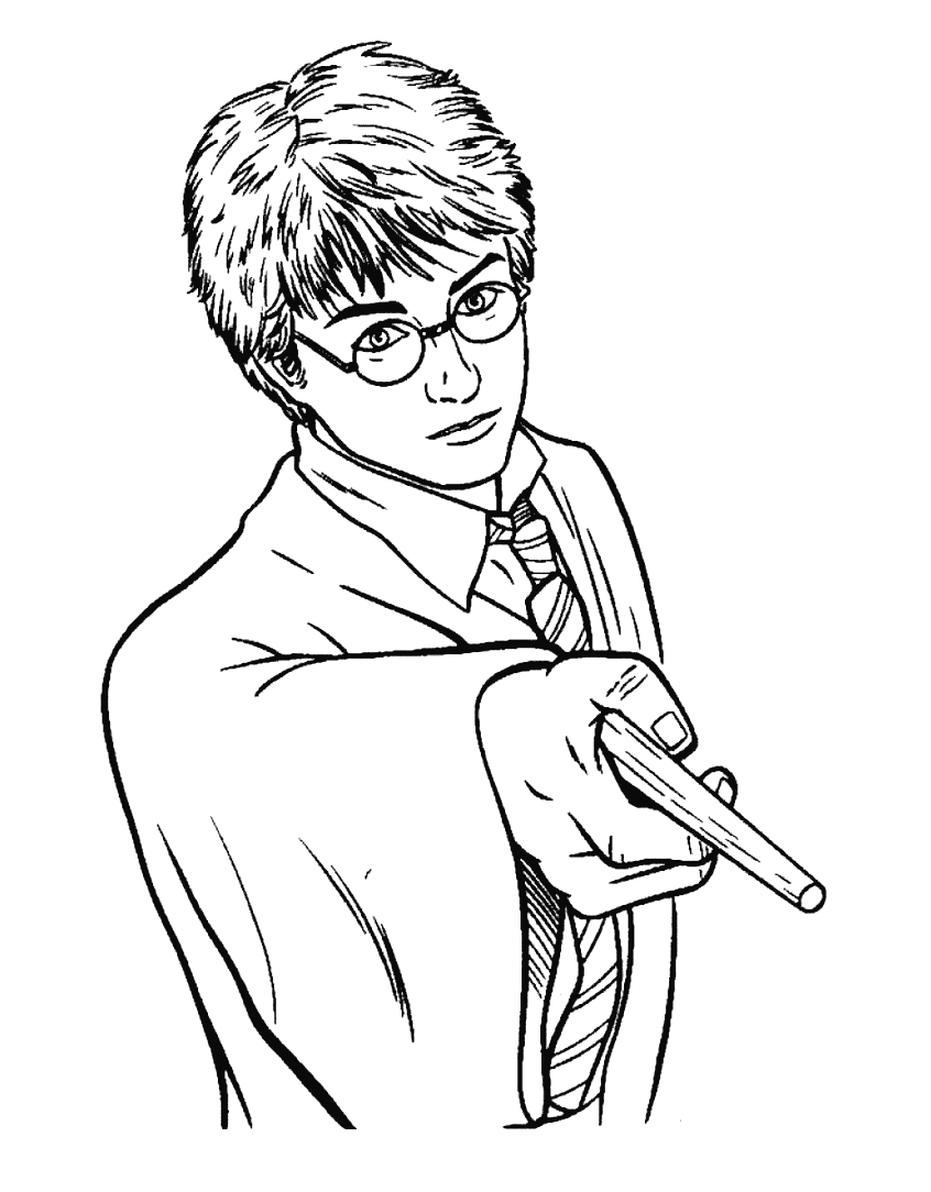 Harry Potter Holding Magic Wand Coloring Pages
