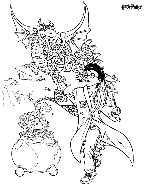 Harry Potter and Dragon Coloring Pages