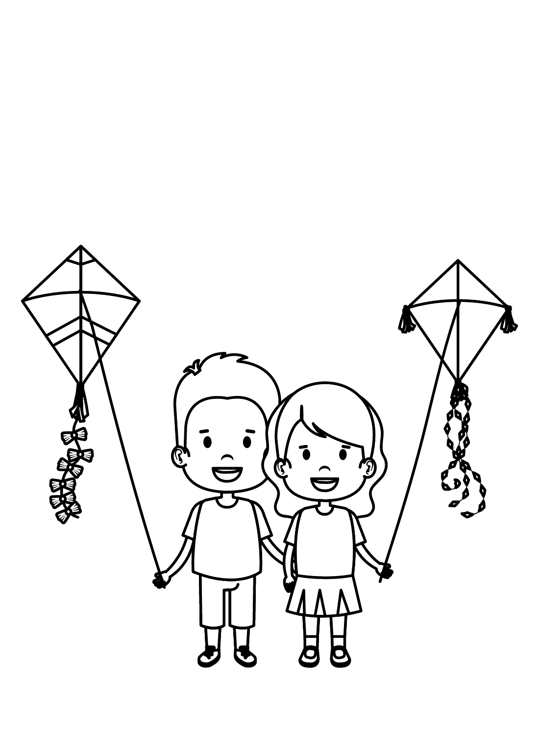 Boy and Girl Flying Kite