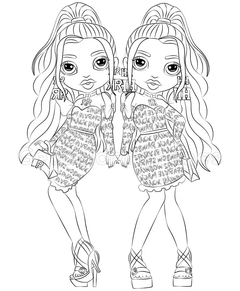 Twins Girls Rainbow High Coloring Page